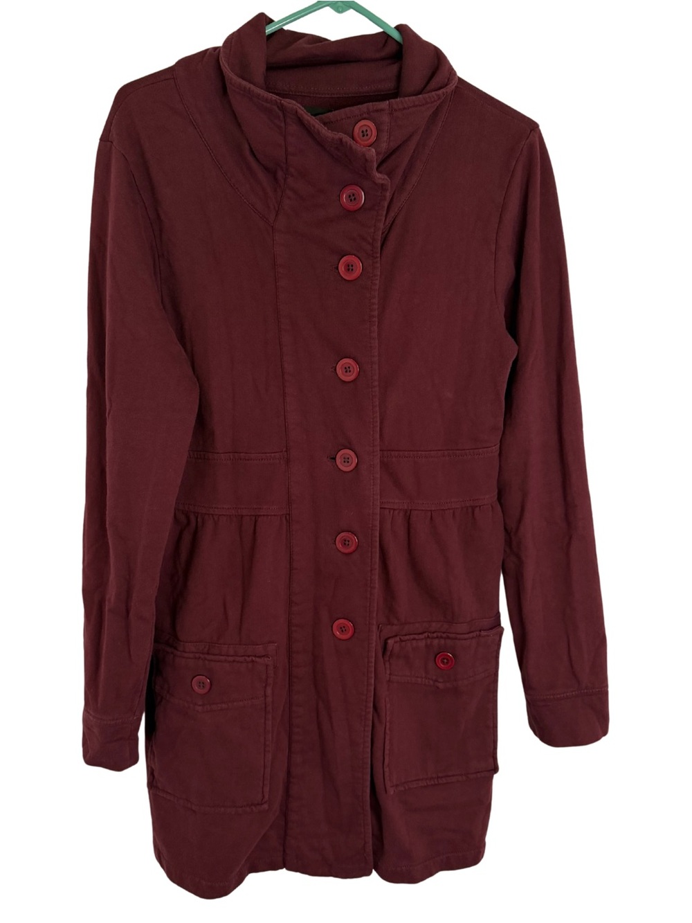Prana Sylvie Women's Burgundy Long Sleeve Button Down Knit Jacket Size Medium